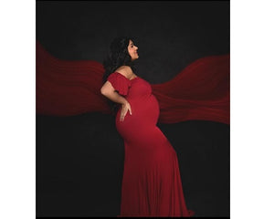 G247 (2), Red Wine Maternity Shoot Baby Shower Trail Lycra Body Fit Gown Size(All)