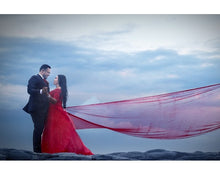 Load image into Gallery viewer, G129 (3), Red Offshoulder half sleeves Infinity Prewedding Shoot Trail Ball Gown, Size (XS-30 to L-38)