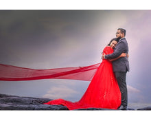 Load image into Gallery viewer, G129 (3), Red Offshoulder half sleeves Infinity Prewedding Shoot Trail Ball Gown, Size (XS-30 to L-38)