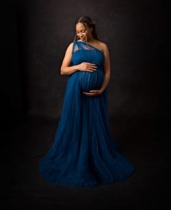 G319 (3), Blue Maternity One Shoulder Gown, Size (All)