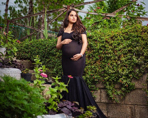 G220 (2), Black Maternity Shoot Trail Baby Shower  Lycra Fit Gown, Size(All)