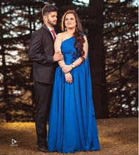 Load image into Gallery viewer, G275(2), Blue One Shoulder Mother-Daughter Flair Gown, Size(All)