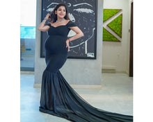 Load image into Gallery viewer, G220 (2), Black Maternity Shoot Trail Baby Shower  Lycra Fit Gown, Size(All)