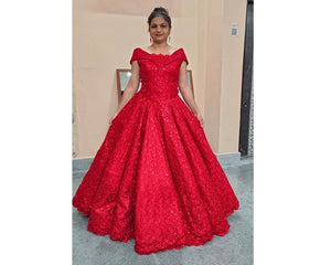 G121,  Luxury Red Carpet Red Off Shoulder Big Ball gown, Size (XS-30 to XL-40)pp