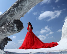 Load image into Gallery viewer, G137 (9), Luxury Red Puffy Cloud Trail Ball Gown, Size (XS-30 to xl 42)