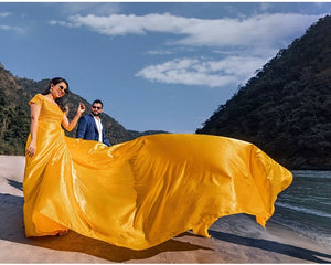 G178 (2), Yellow Prewedding Shoot Infinity Long Trail Gown Size(All)