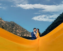 Load image into Gallery viewer, G278, Yellow Prewedding Shoot Satin Infinity Long Trail Gown Size (All)