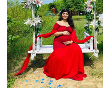 Load image into Gallery viewer, G181 (5) Wine Maternity Shoot Long Sleeves Trail Baby Shower Lycra Fit Gown, Size (ALL)