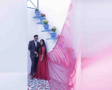 Load image into Gallery viewer, G183 (5), Wine  Half Sleeves Prewedding Shoot Infinity Long Trail Gown, Size (XS-30 to XL-40)