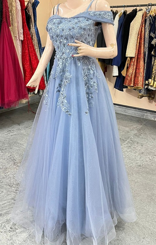 Fashion Silver Grey Cascading Ruffles Prom Dresses 2022 Ball Gown Strapless  Sleeveless Backless Floor-Length / Long Formal Dresses
