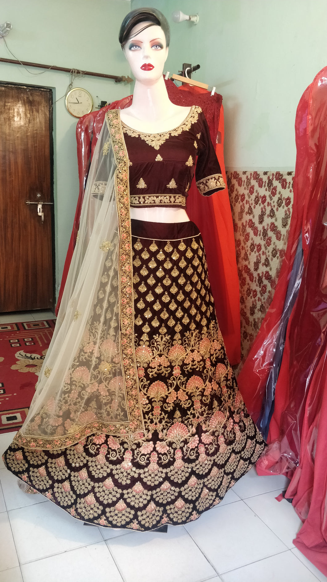 L30, Coffee pink multicolor Thread Work Lehenga  Size (XS-30 to XL-40)