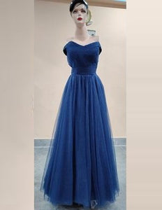G436, Navy Blue Off Shoulder Evening Gown , Size (XS-30 to L-38)