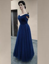 Load image into Gallery viewer, G436, Navy Blue Off Shoulder Evening Gown , Size (XS-30 to L-38)