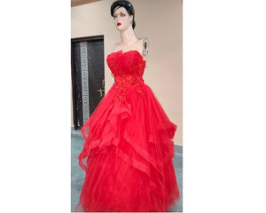 G230, Red Tub Top Ball Gown, Size (XS-30 to XL-40)