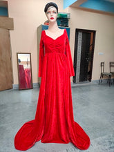 Load image into Gallery viewer, G24, Red Velvet Lycra maternity shoot Trail Gown, Size (All)