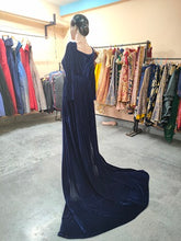 Load image into Gallery viewer, G14, Navy Blue Velvet Maternity Shoot Baby Shower Trail Lycra Body Fit Gown, Size (All)