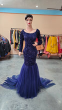 Load image into Gallery viewer, G321 (3), Blue Top Sequence with Bottom Lace Cutout evening Gown, Size (All)