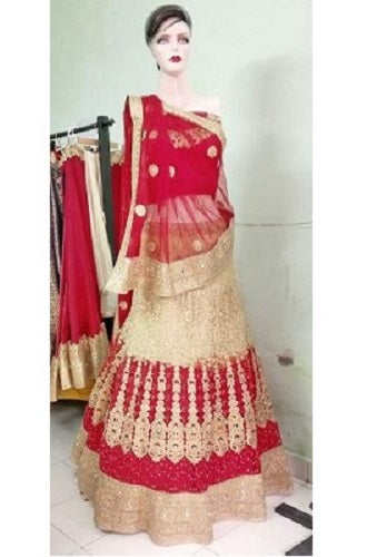 Bridal Red Colored Silk Heavy Embroidered Semi Stitched Lehenga Choli –  Lady India