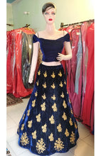 Load image into Gallery viewer, L16, Crop top off shoulder blue lahenga, Size: (Size (XS-30 to XL-40)