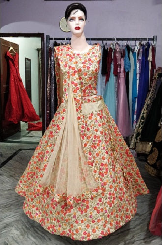 L74, Cream Flower Lehenga, Size (XS-30 to XL-40)