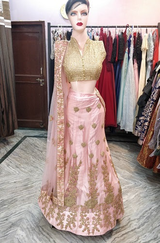 Pink and Gold Embroidered Wedding Lehenga Choli – FALAKENOOR