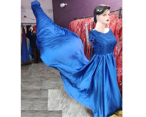 G400, Royal Blue Satin Long Trail Maternity Shoot Gown, Size(All)pp