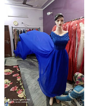 Load image into Gallery viewer, G300, (12) Royal Blue maternity top lace work georgette long trail Gown, Size(All)