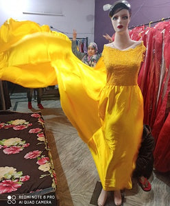 G278, Yellow Satin Long Trail Maternity Shoot Gown, Size(All)