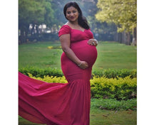 Load image into Gallery viewer, G215 (4), Red Maternity Shoot Trail Baby Shower Lycra Body Fit Gown, Size(All)