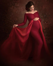 Load image into Gallery viewer, G44 (10)  Wine Red Trail  Lycra Fit Gown, Size (ALL)
