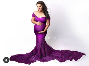 G218, (3) Purple Maternity Shoot Trail Baby Shower  Lycra Fit Gown, Size(All)