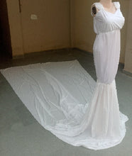Load image into Gallery viewer, G47, White Maternity Baby Shower Long Trail  Lycra Fit Gown, Size (All)