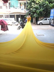 G378(2) Yellow prewedding Shoot Long Trail Gown, Size (All)