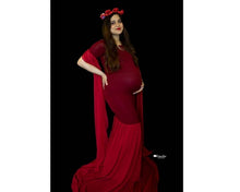 Load image into Gallery viewer, G181 (5) Wine Maternity Shoot Long Sleeves Trail Baby Shower Gown, Size (ALL)