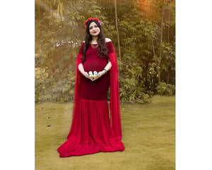G181 (5) Wine Maternity Shoot Long Sleeves Trail Baby Shower Gown, Size (ALL)