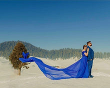 Load image into Gallery viewer, G300 (12), Royal Blue prewedding top lace work georgette long trail Gown, Size(All)