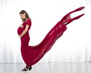 G231 (3), Wine Red Maternity Shoot Baby Shower Trail Lycra Body Fit Gown, Size (All)