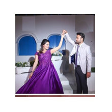 Load image into Gallery viewer, G131, New Purple Satin Off Shoulder Ball gown, Size (XS-30 to XL-40)