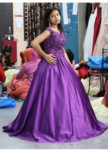 G131, New Purple Satin Off Shoulder Ball gown, Size (XS-30 to XL-40)