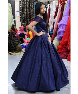 G238, Luxury Navy Blue Sequences Princess Big Ball Gown, Size (XS-30 to L-38)