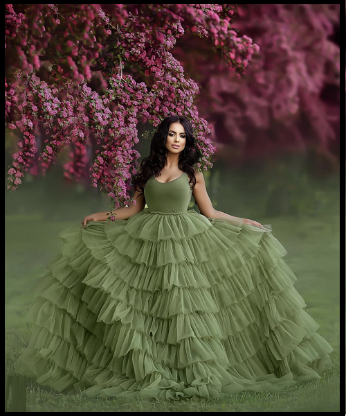 Olive green online ball gown