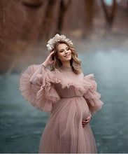 Load image into Gallery viewer, G2025, Peach Frilled Maternity  Shoot Trail Gown, Size (All)pp