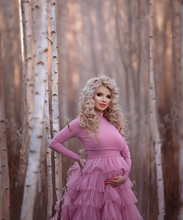 Load image into Gallery viewer, G2027,Pink Frill Maternity Trail Baby Shower Gown, Size (All)pp