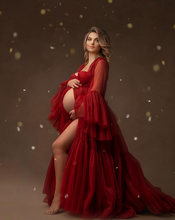 Load image into Gallery viewer, G2038, Wine Frilled Maternity Shoot Gown With Inner, Size (All)pp