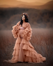 Load image into Gallery viewer, G2039, Orange Peach Frilled Maternity Shoot  Gown, Size (All)pp