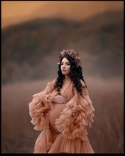 Load image into Gallery viewer, G2039, Orange Peach Frilled Maternity Shoot  Gown, Size (All)pp