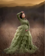 Load image into Gallery viewer, G2046, Halter Neck Olive Green  Frill Trail Gown, Size (All)pp