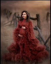 Load image into Gallery viewer, G2047, Wine Frilled Maternity Shoot  Gown, Size (All)