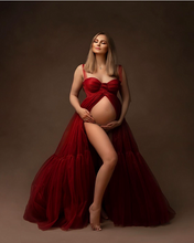 Load image into Gallery viewer, G2038, Wine Frilled Maternity Shoot Gown With Inner, Size (All)pp