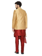 Load image into Gallery viewer, M35 Wine Kurta With Golden Jacket Indo Western Dress